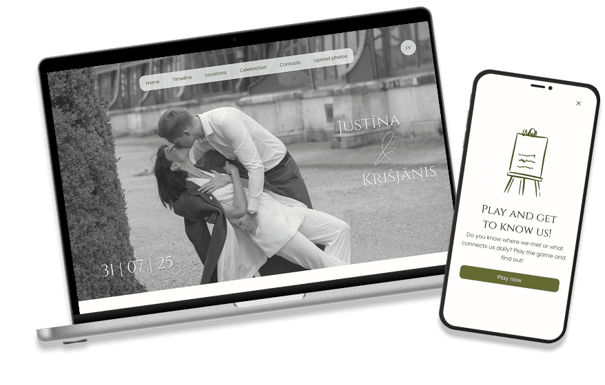 Image of the real wedding website in mobile and desktop